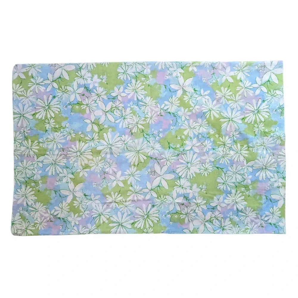 Vintage 60's 70's‎ Flower Power Pillow Case, Blue Green Pink Pastel Daisies